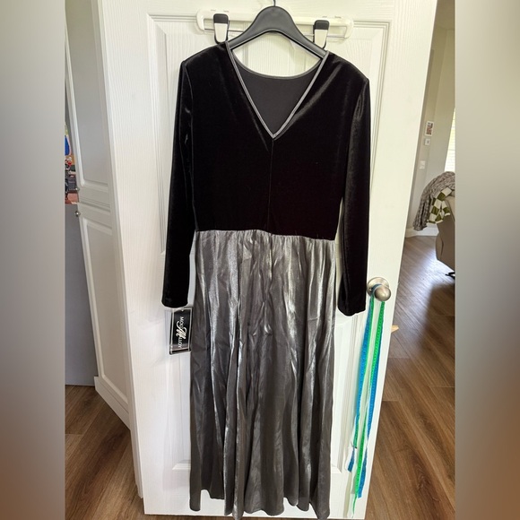 Vintage Molly Malloy Womens Evening Dress 12 Velvet Bodice Metallic Silver Skirt - Picture 2 of 7